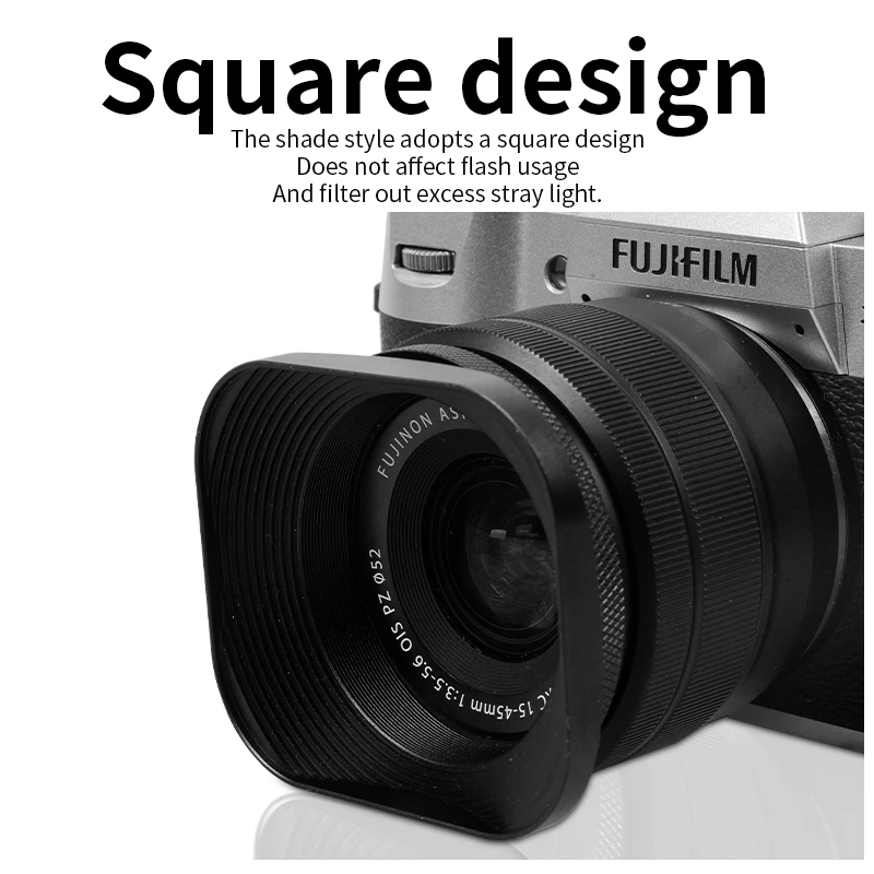 Universal Metal Square Camera Lens Hood for Photography (52/43/46/39mm)