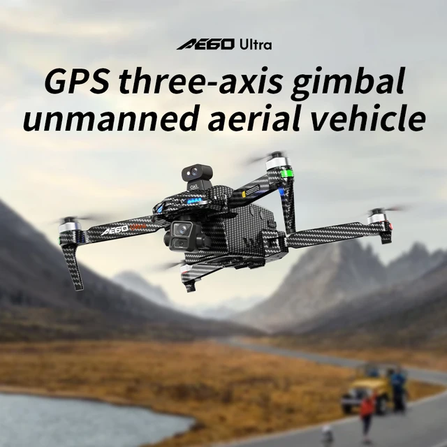 Professional drone ae60 with 8k hd camera 3 axis gimbal aerial photography 20km, avoids obstacles airdrop, led screen fpv drones
