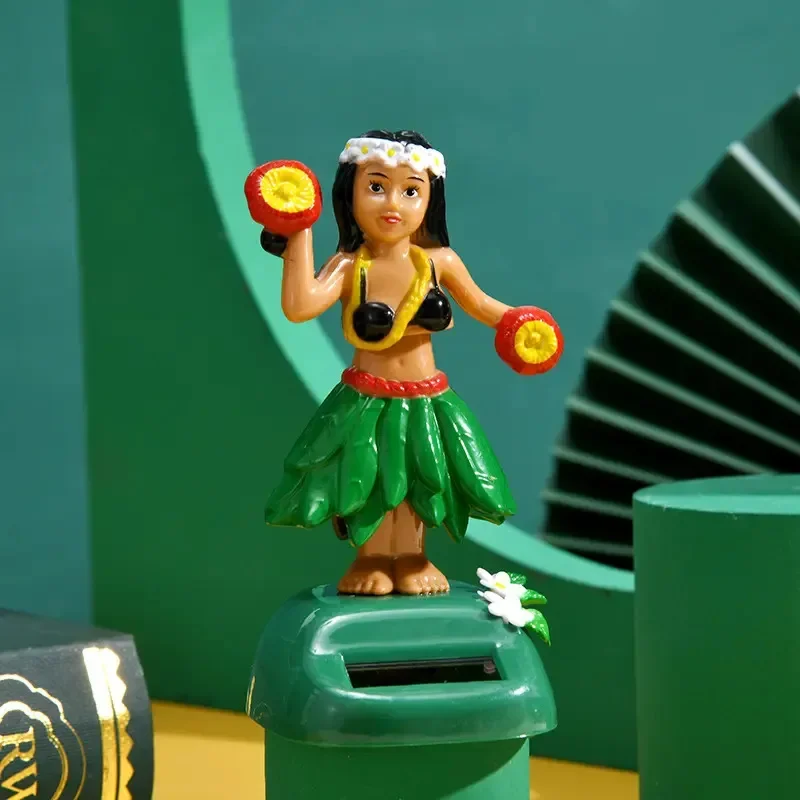 Ragazza Hawaii danzante ad energia solare che scuote la testa giocattoli per la decorazione della tavola Bobblehead oscillante carino per l'arredamento del cruscotto dell'auto  15