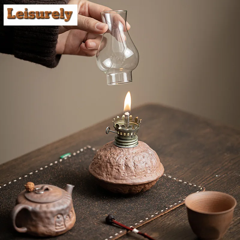 Old Rock Clay Coarse Pottery Oil Lamp Candle Holder Zen Scented Aromatic Candles Candle Lights Tea Items Literati Collection