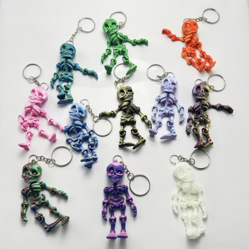 3D Printed Mini Skeleton Keychain Pendant Figures Toys Movable Joints Creative Halloween Gift Kids Party Favors брелок на сумку
