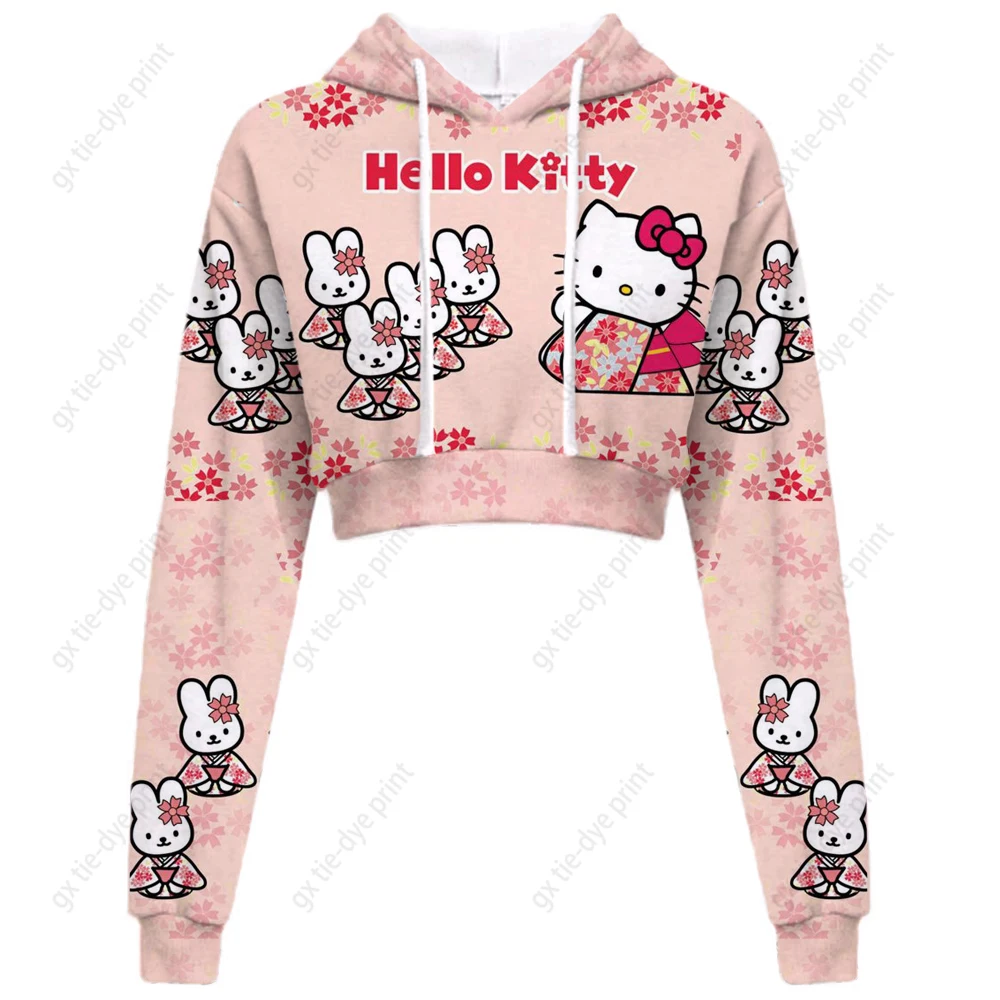 

Hello Kitty Print Sweatshirt Girls Cute Cartoon Anime Hoodies Autumn Kawaii Clothes Casual Y2k Harajuku short Hoodies