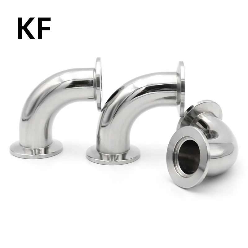 Tri Clamp Flange Joint Pipe Fitting Tube kf Vácuo 90 Graus Cotovelo Kf16 Kf25 Kf40 Kf50 304 Aço Inoxidável