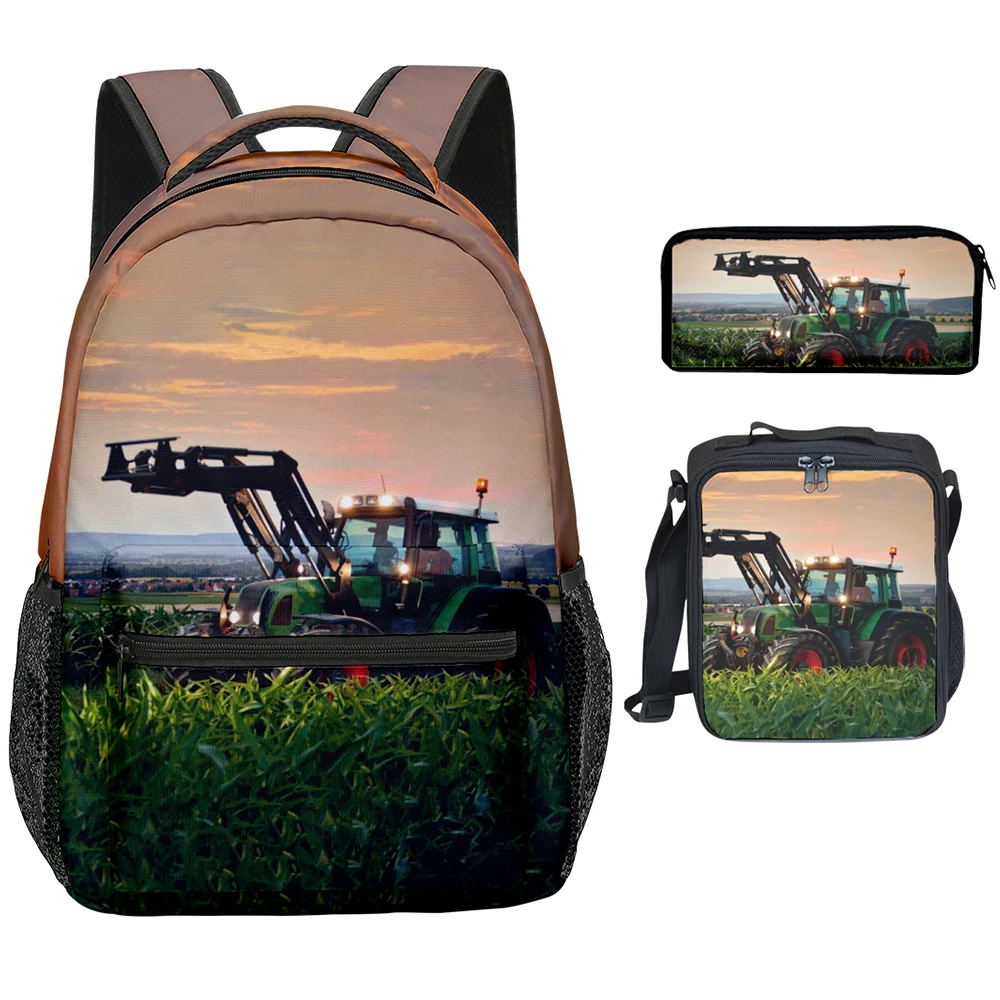 Cartoon Popular Funny Tractor pattern 3D Print 3pcs/Set Student School Bags Laptop Backpack Crossbody Lunch bag Pencil Case