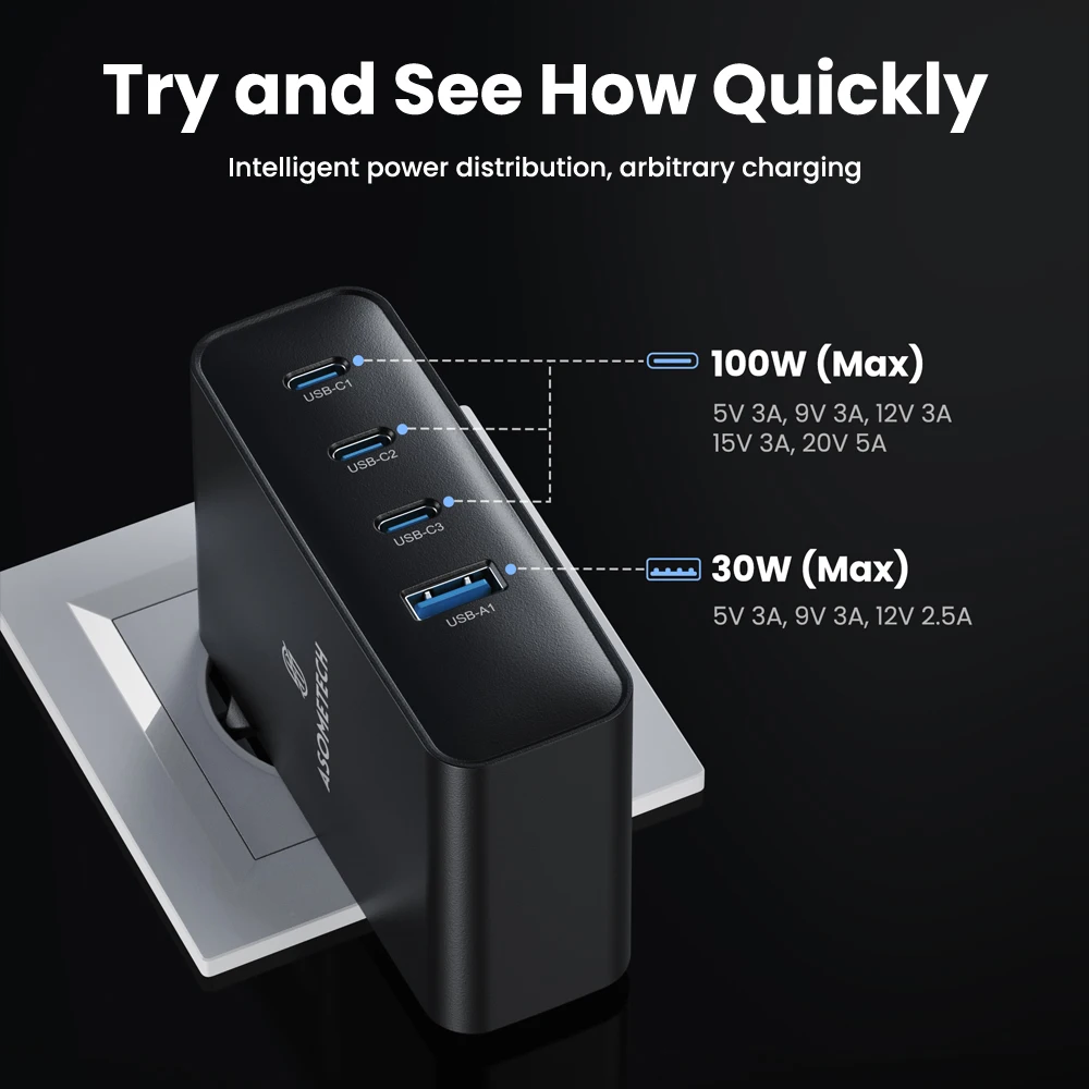 Зарядное устройство сетевое с USB Type-C и поддержкой быстрой зарядки, 100 Вт (art.: 3920c804aeabc) - 3920c804aeabc