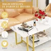 Mid-Century Coffee Table Set of 3, Faux Marble Coffee Table and Semicircle End Table Sets with Storage Shelves & Metal Frame 4