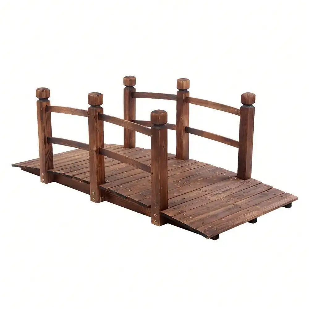 Wooden Garden Bridge with Double Rails