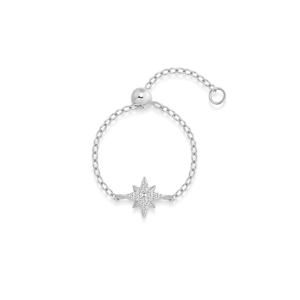 ROXI Fingerringe aus 925er-Sterlingsilber, Gold/Silber, achteckiger Stern, runder Zirkon, für Damen, verstellbare Öffnung, Kettenring, Schmuck – Detail 7