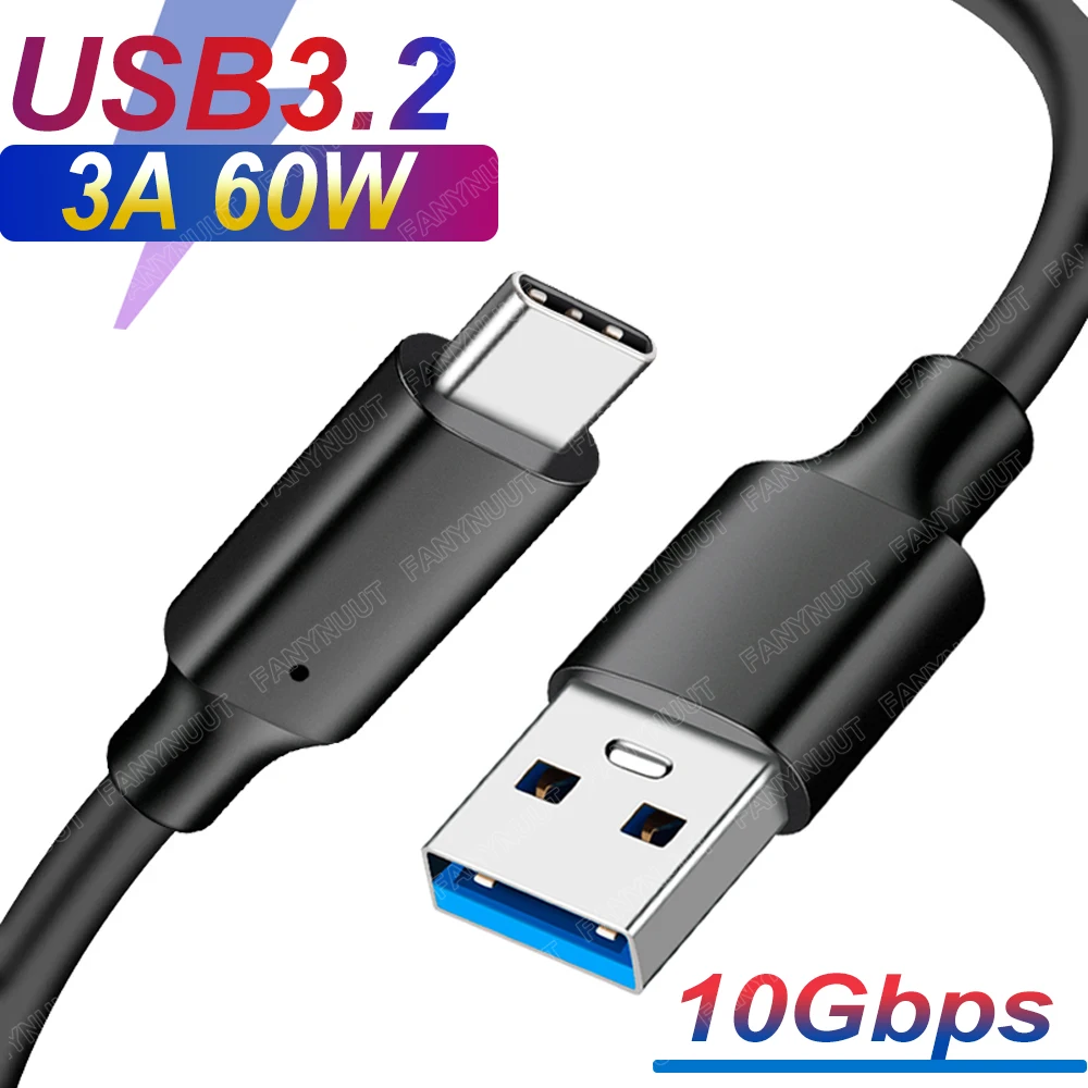Кабель USB C, 60 Вт, кабель для быстрой зарядки, 10 Гбит/с, USB A toType-C 3,2, кабель для передачи данных USB C, очень длинный зарядный провод для iphone 15, Samsung