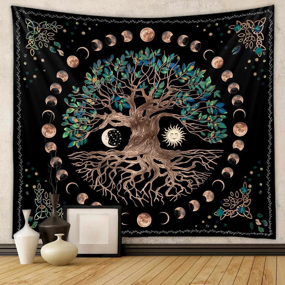 Moon Phase Tapestry Wall Hanging Sun Mandala Celestial Hippie Carp Tapestry Decor