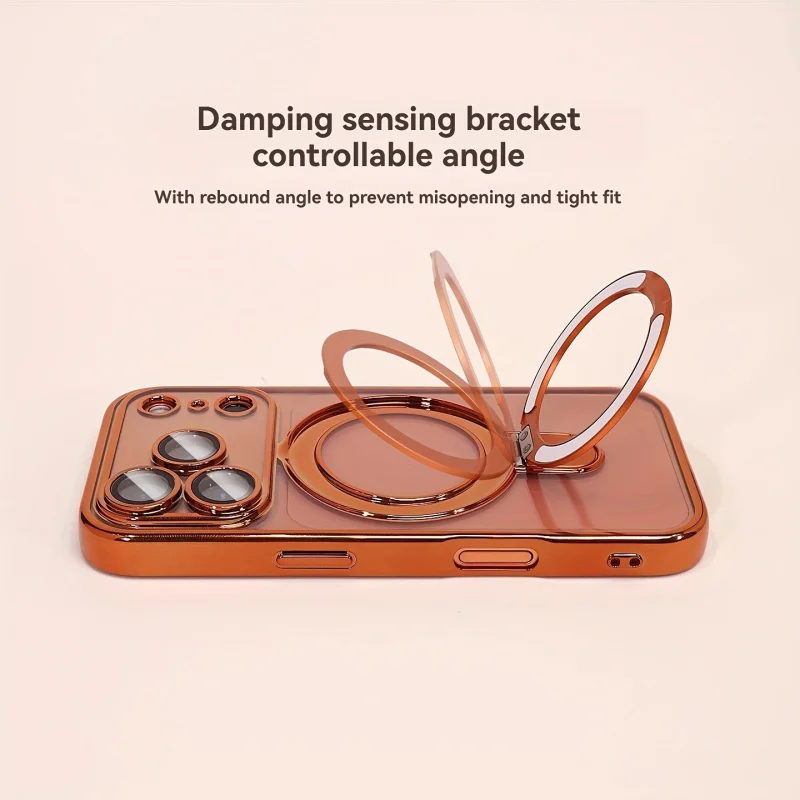 Transparent Wireless Charging Magnetic Case with Lens Protection and Bracket Back Cover