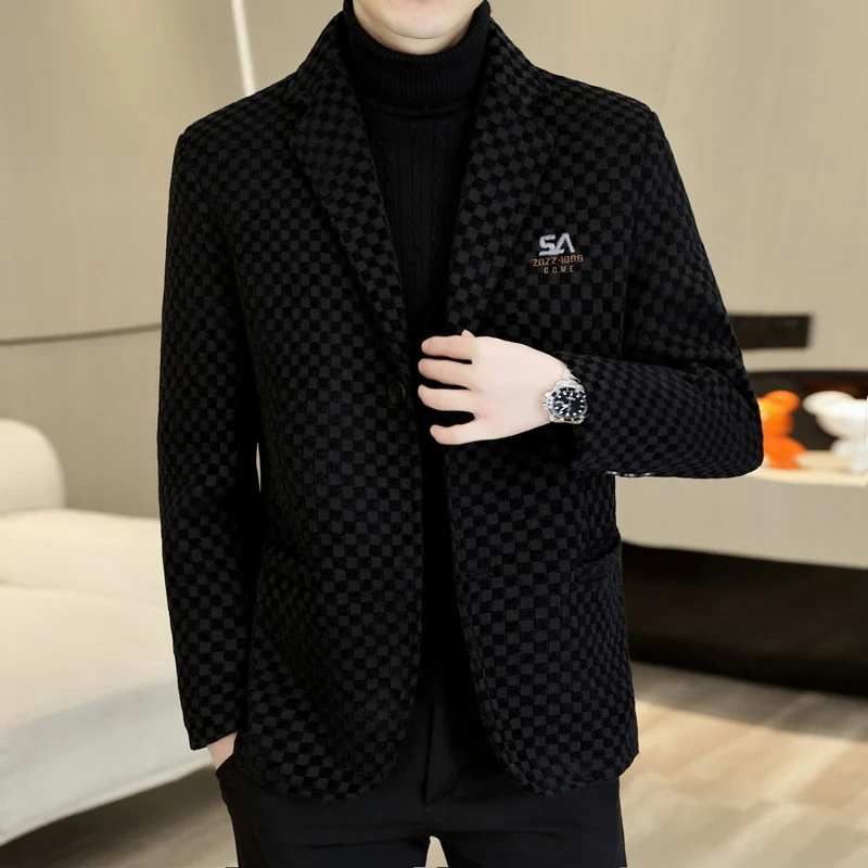 2024 New High Quality Fashion Everything Handsome Trend Leisure Business Men Checkerboard Spring and Autumn Suits 3