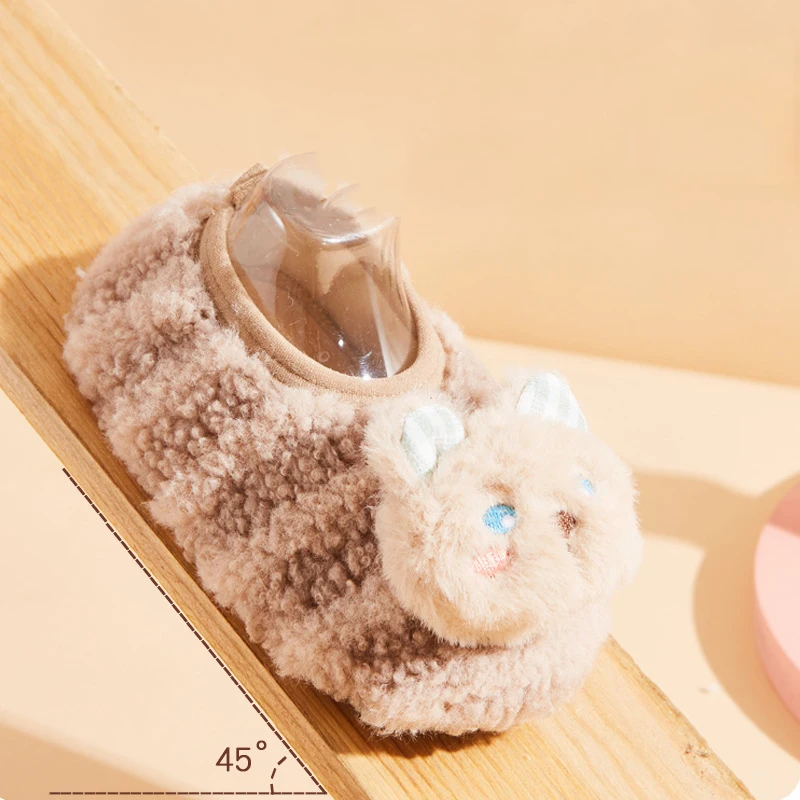 Winter Plush Baby Slippers Cute Cartoon Bear Sock Shoes for Infant Boys Girl Soft Sole Anti-slip Floor Socks Kids Walking Shoes 4