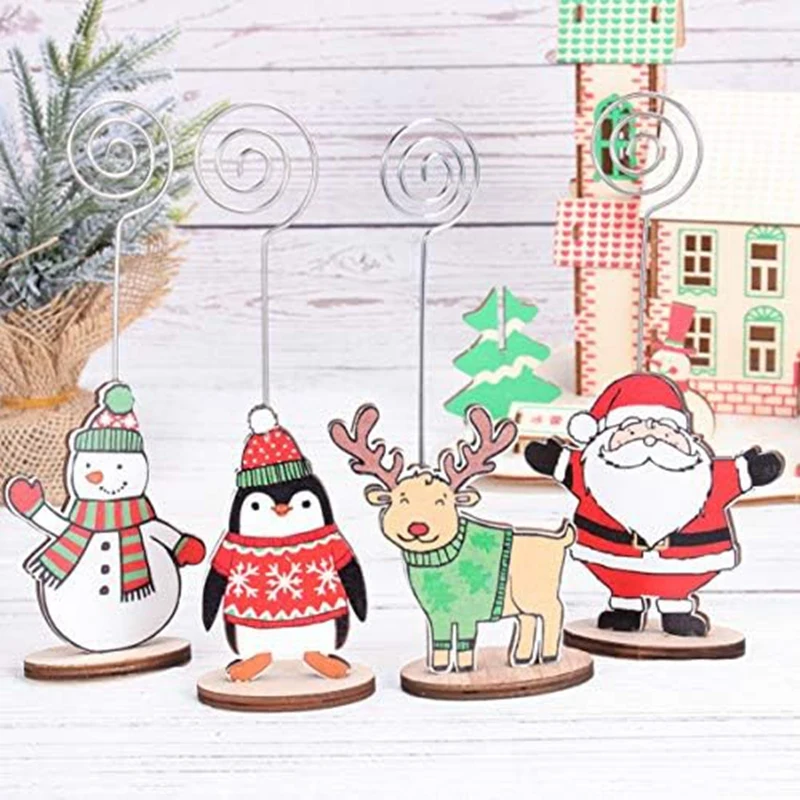 

Place Card Holder Xmas Cartoon Wire Table Number Menu Paper Menu Note Clips Stand With Base For Holiday