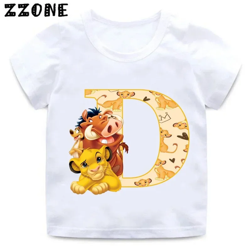 Disney The Lion King Cute Simba Letter A B C D Print Kids T-Shirts Girls Clothes Baby Boys T shirt Summer Children Tops,ooo5924 4