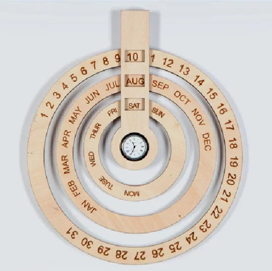 Wooden Perpetual Calendar Wall Clock green  