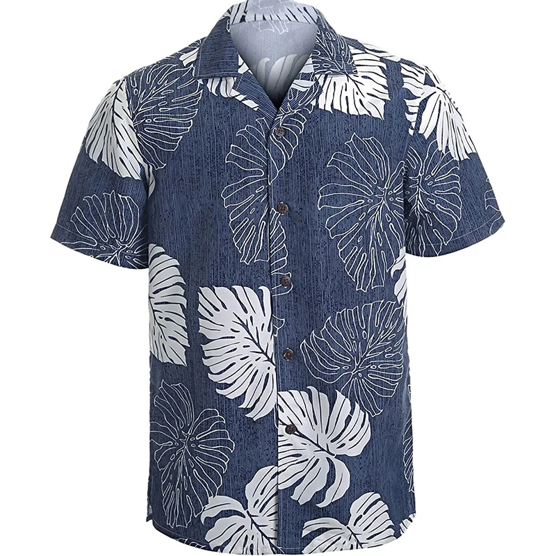 

2024 Fashion Men Women Holiday Hawaiian Shirts Vacation Outdoor Casual Leaf Print Graphic T-shirt Womens Clothes Lapel Blouse