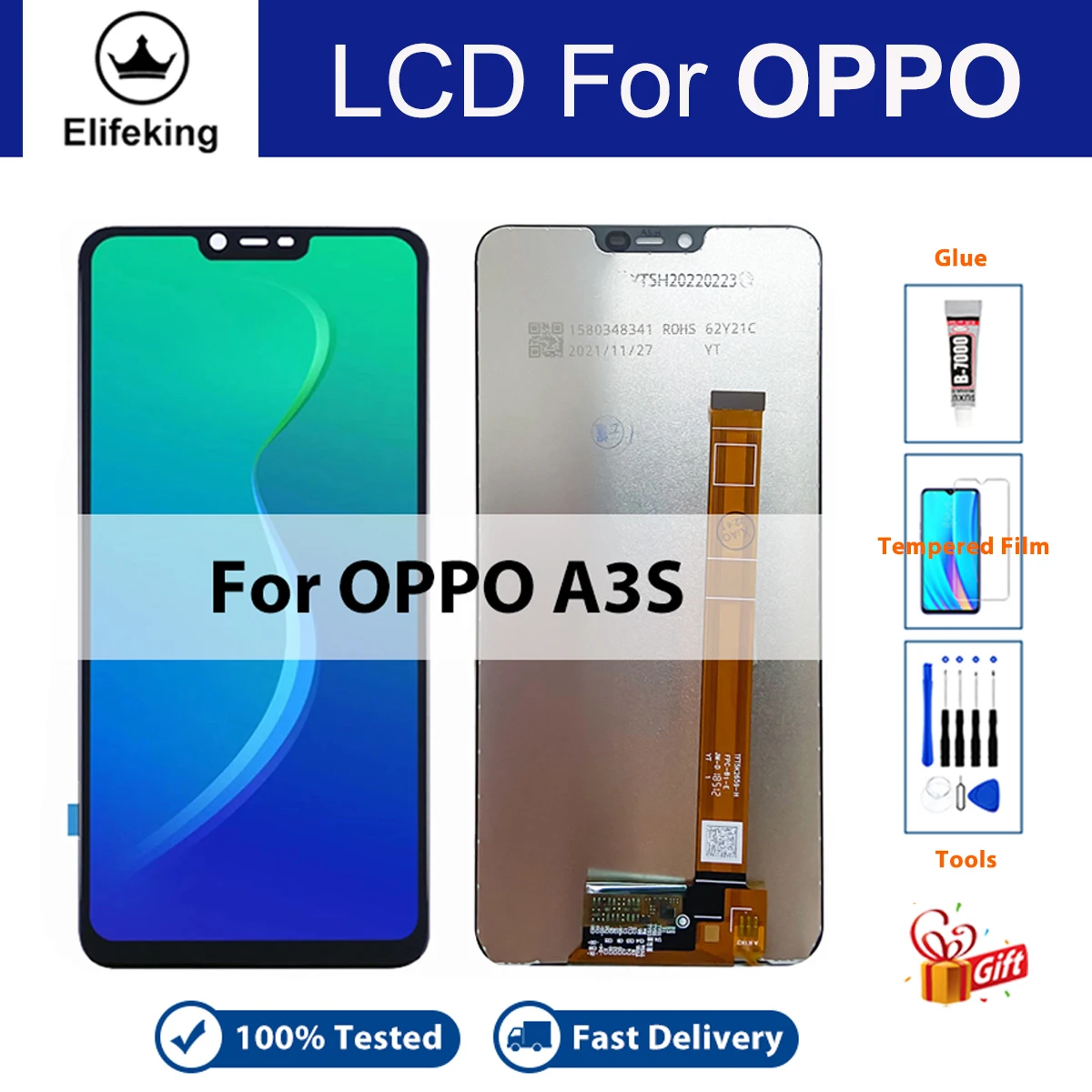 ЖК-дисплей для OPPO A3S, сенсорный экран CPH1803 CPH1853 CPH1805, дигитайзер в сборе, замена с бесплатной закаленной пленкой, клеевые инструменты