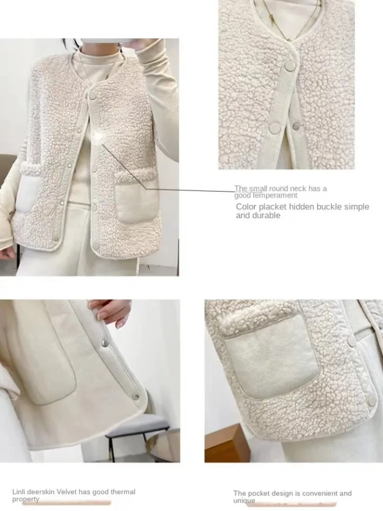 Lamb Wool Vests Autumn Winter Sleeveless Jacket Fleece Korean Women Clothing Warm Waistcoat Single-breasted Pocket Solid Coat