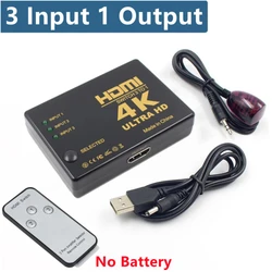 Ultra HD 5x1 HDMI Switch with IR Remote - Multiple Device Connectivity (3 Input 1 Output)