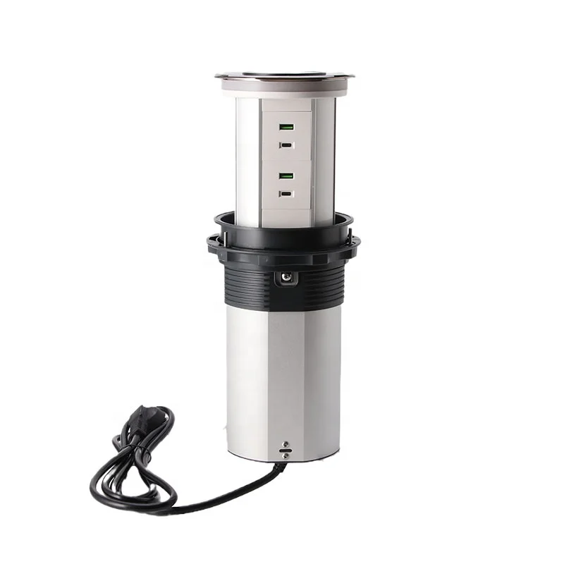 

Выдвижная электрическая розетка 13 а с USB Вертикальная моторизованная Встраиваемая компактная мебельная розетка из алюминиевого сплава со светодиодом