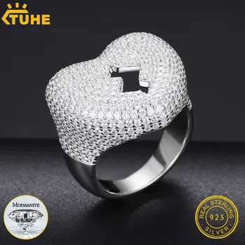 Fine Jewelry VVS1 With Certificate Moissanite Cracked Heart Ring For Women Men Gift Rings S925 Silver Classic Girl