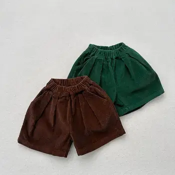 2025 Autumn New Children Vintage Corduroy Shorts Girls Loose Shorts Solid Baby Shorts Boys Casual Shorts Kids Clothes 1