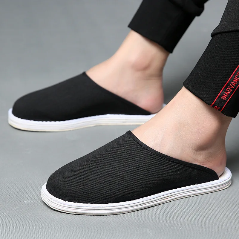 

Round Toe Slippers Men Summer Mules Outdoor Casual Shoes for Man Flats Black Indoor Slides Sewing Solid 2023 Chinelos Masculinos