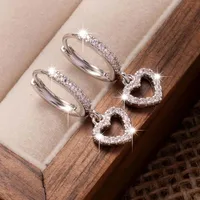 Boucles d'oreilles de luxe en cristal et Zircon pour femmes, pendentif en forme de cœur, couleur or, cercle creux, boucle d'oreille géométrique, bijoux de mariage 4