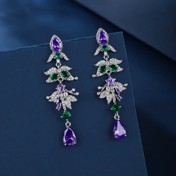 High Quality Cubic Zirconia Star Leaf Shape Dangle Drop Women Long Earrings for Wedding Party Wear CE12095
