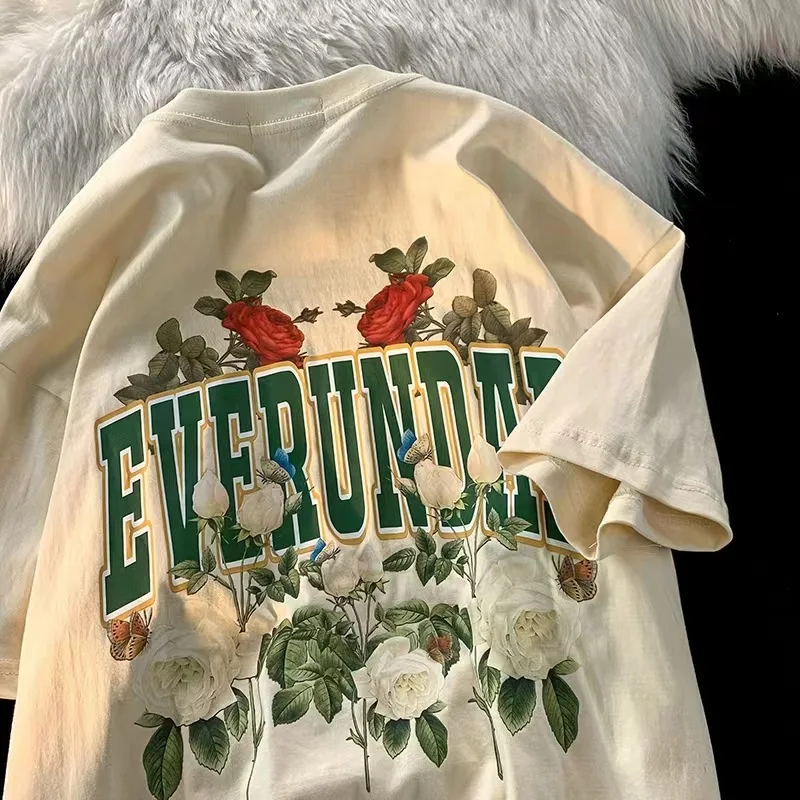 

2023 New Summer Loose Printing Women's T-Shirt Pure Cotton Short Sleeve Flower Little Demon Monster Female Tops