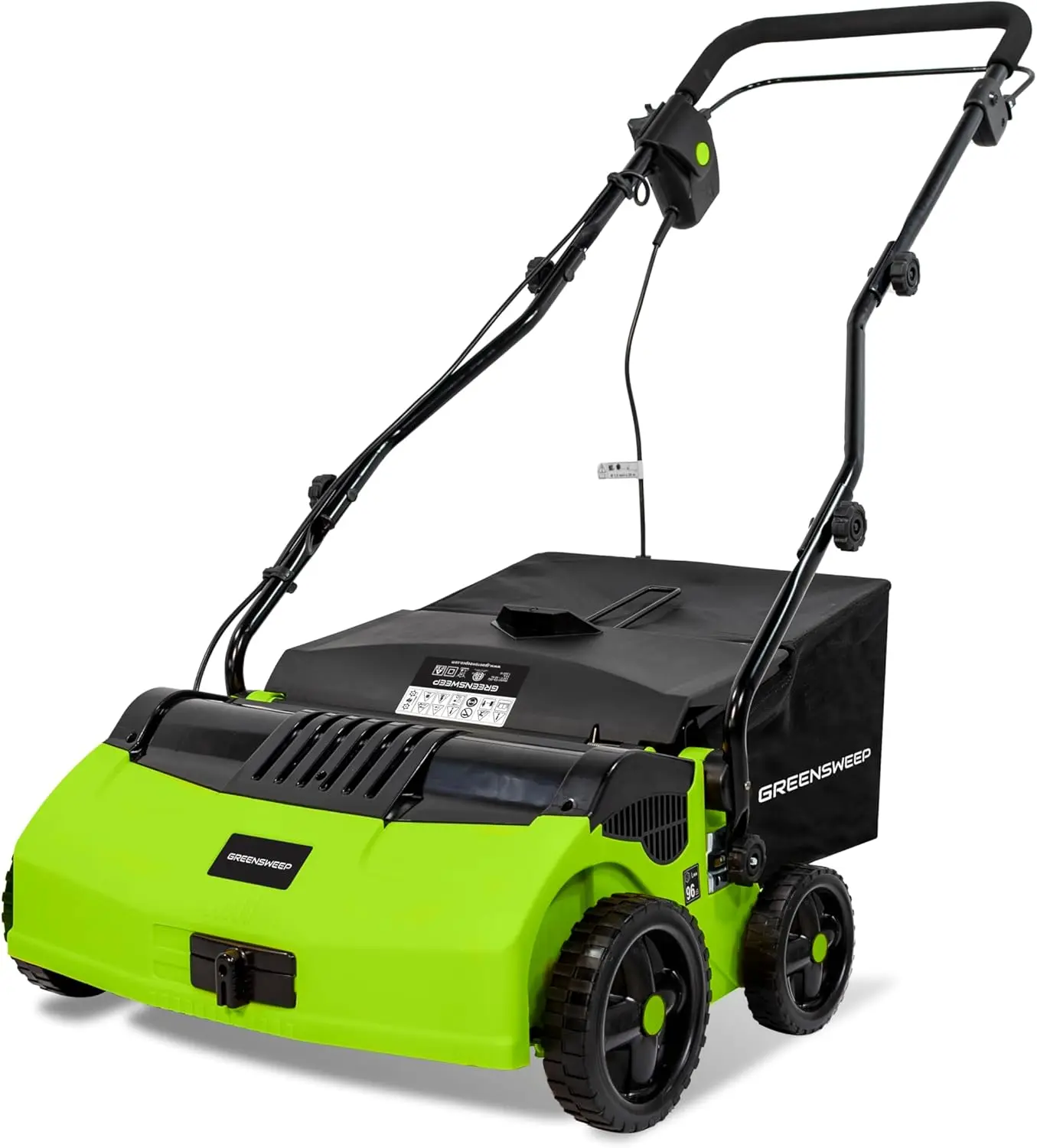 V2-Artificial Grass Electric Sweeper Rake Vacuum 45L Collection Bag,5 Adjustable Heights, Foldable Handle