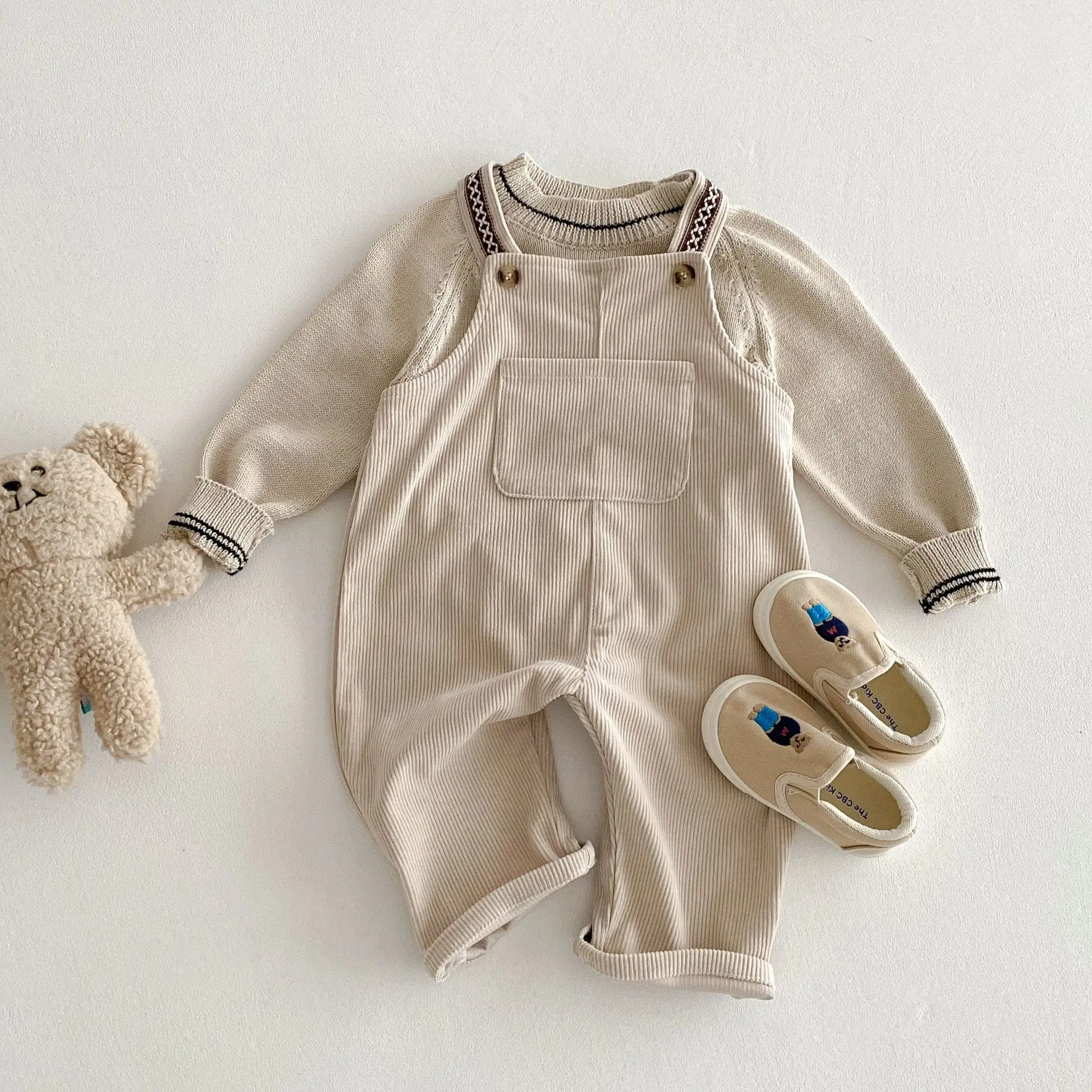 2025 Spring New Children Loose Corduroy Overalls Baby Girls Solid Casual Pants Boys Comfortable Strap Trousers Kids Clothes