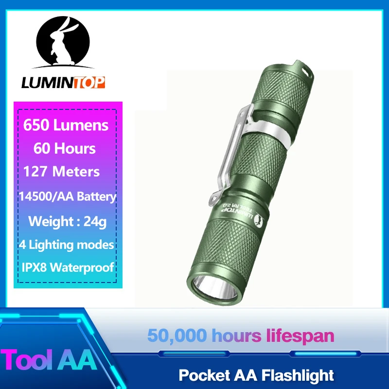 LED Self Defense Torch Light Powerful EDC Flashlights Tiki Lantern Tool AA Green Lumintop