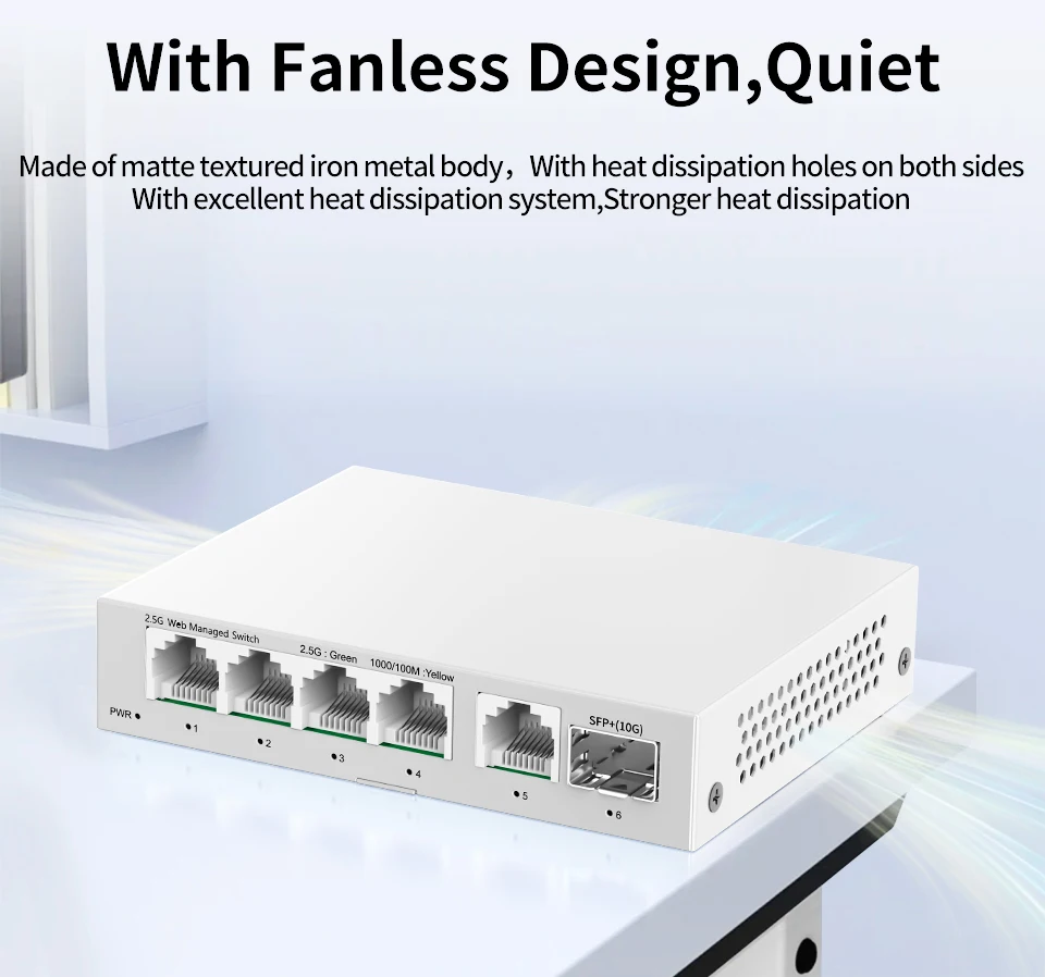 2,5 GbE Managed Switch 5 Port 2500 Mbit/s Netzwerk 10G SFP+ Slot Uplink Web Managed Link Aggregation Hub Internet Splitter – Detail 8