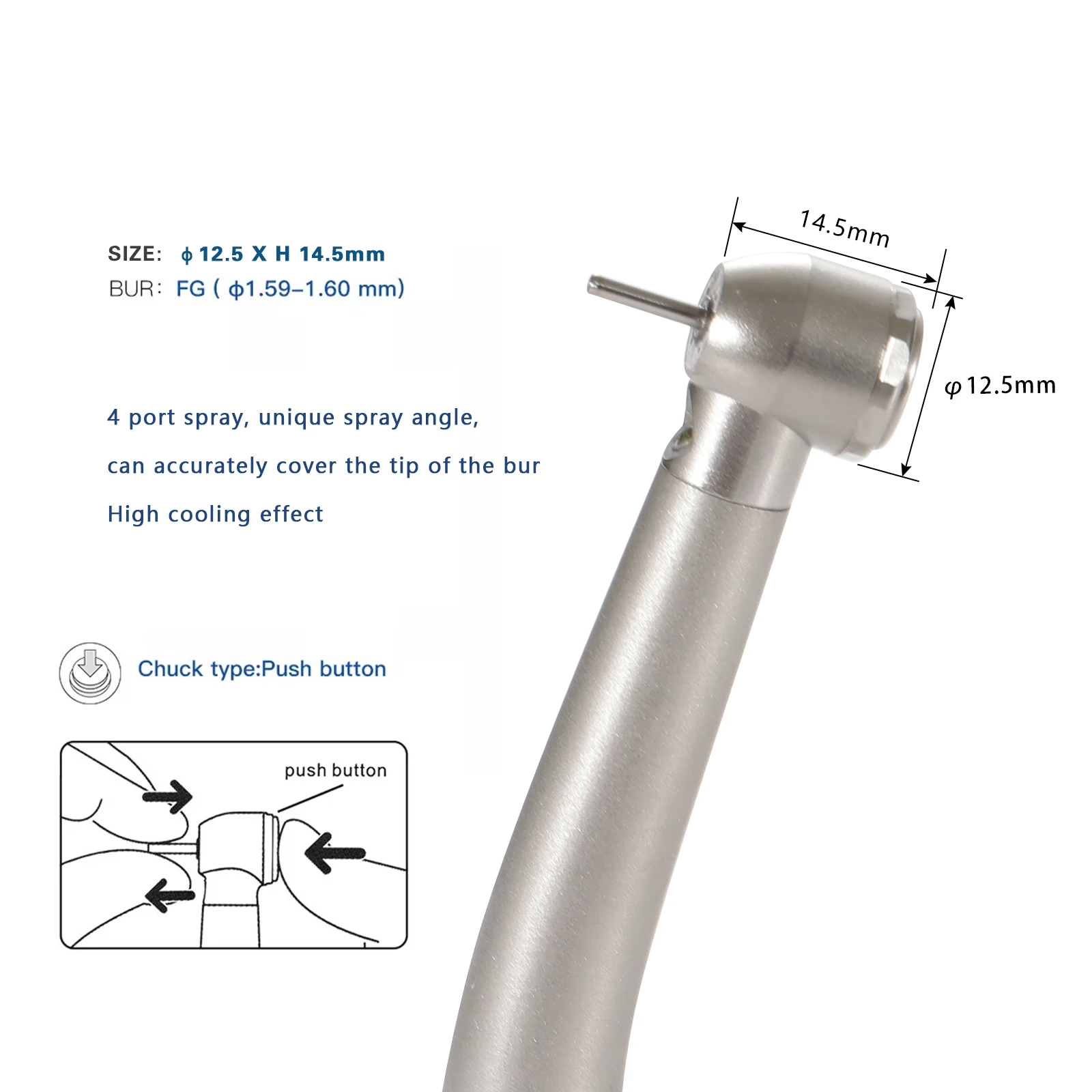 N-S-K Style Dental Fiber Optic LED E-generator Handpiece Big/Standard Head 4 Spray 4 Hole Push Button for block tooth operation