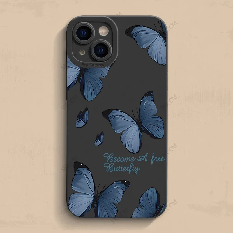 Elegant Blue Butterfly Silicone Shockproof Matte Phone Case – Soft Back Cover
