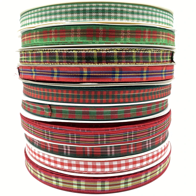 Ribbon Decoration Ribbon Supplies Christmas Ribbon Wrapping Ribbon 5yards/Lot 10mm Plaid Ribbon Christmas Decor Ribbon For Handmade Design Christmas Decoration DIY Gift Wrapping