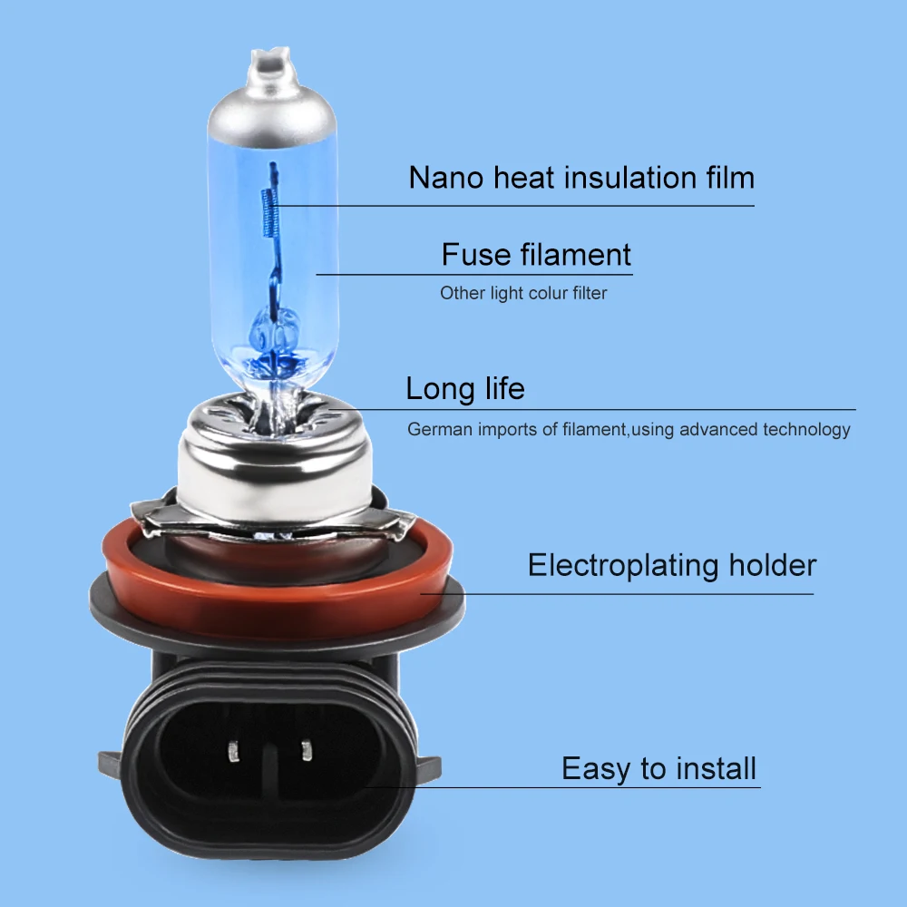 Car Headlights Lamp High Power Car Parking Lamp 2Pcs H8 55W 12V Super Bright Halogen Bulb Fog Lights Accessories