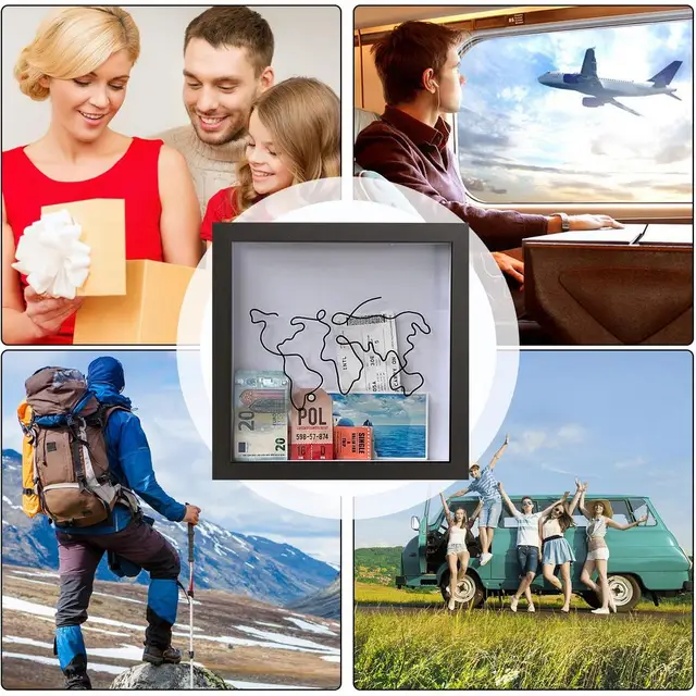 Scatola Ricordi Viaggio Con Mappa Mondiale | Salvadanaio Per Souvenir | 20x20x3cm | Legno - Foto 3