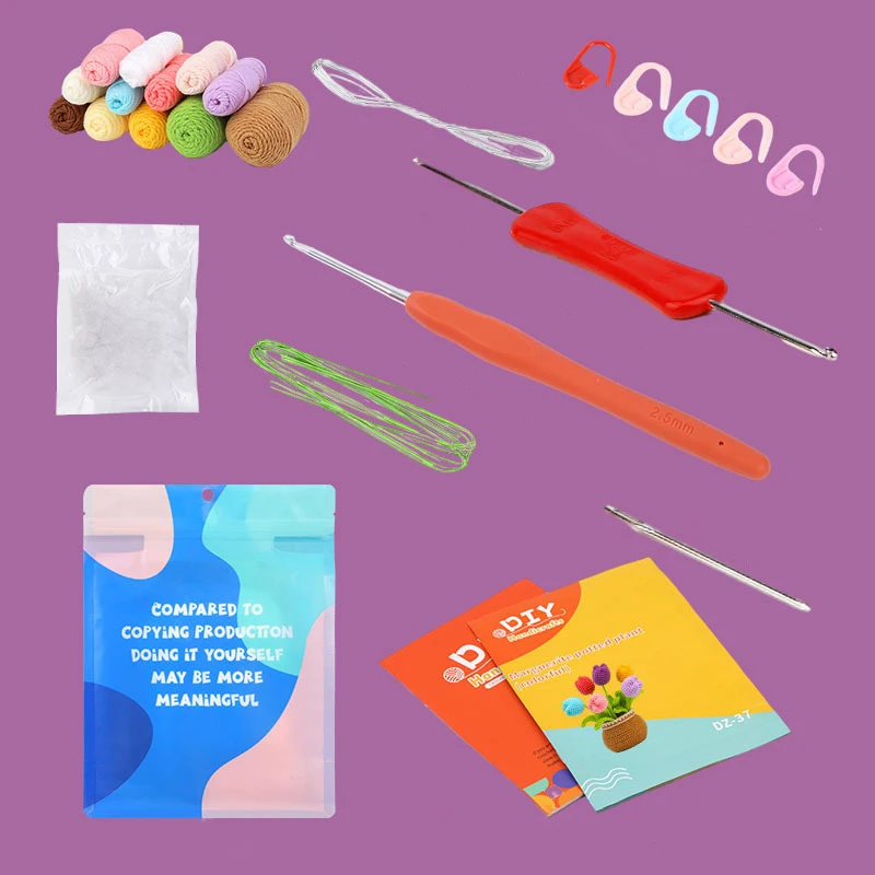 손으로 짠 꽃 크로셰 스타터 키트, 면사 크로셰 마커, DIY 공예 액세서리, 수제 재료 도구 세트