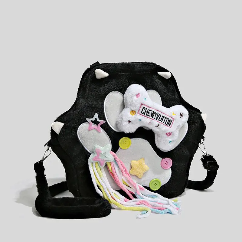 Kawaii Plush Backpack for Women Y2K Hexagon Shape Cow Print Soft Material Casual Outing Travel Rucksack