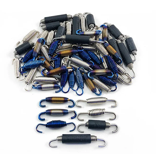 2PC Universal Motorcycle Exhaust Spring Hooks Stainless Steel Exhaust Front Middle Link Pipe Rotatable Metal Springs