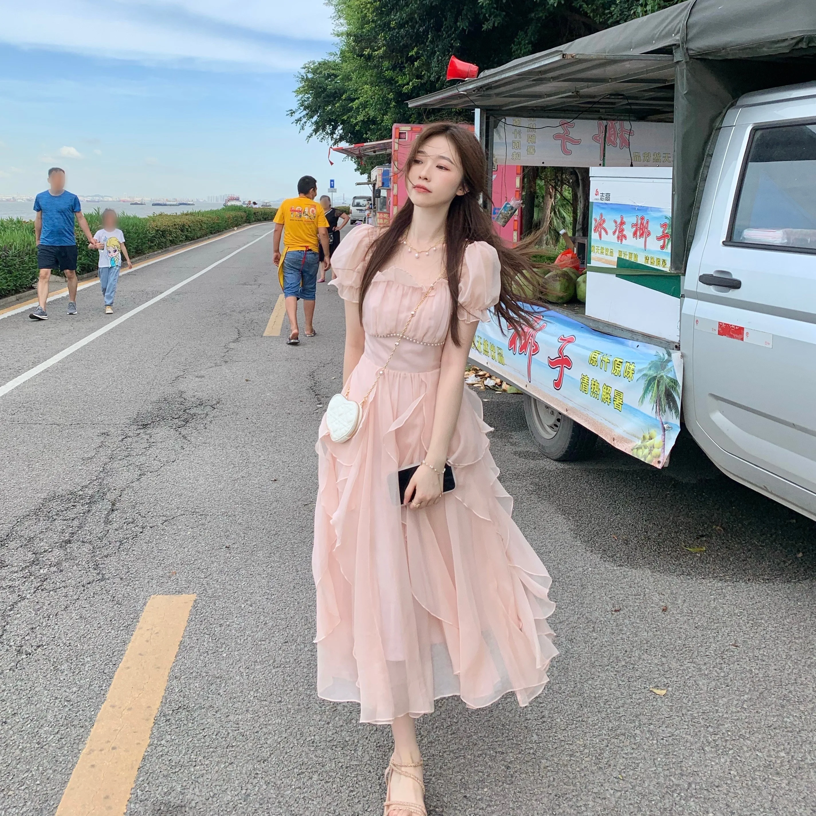 Summer Chiffon Fairy Dress Women Solid Elegant Party Midi