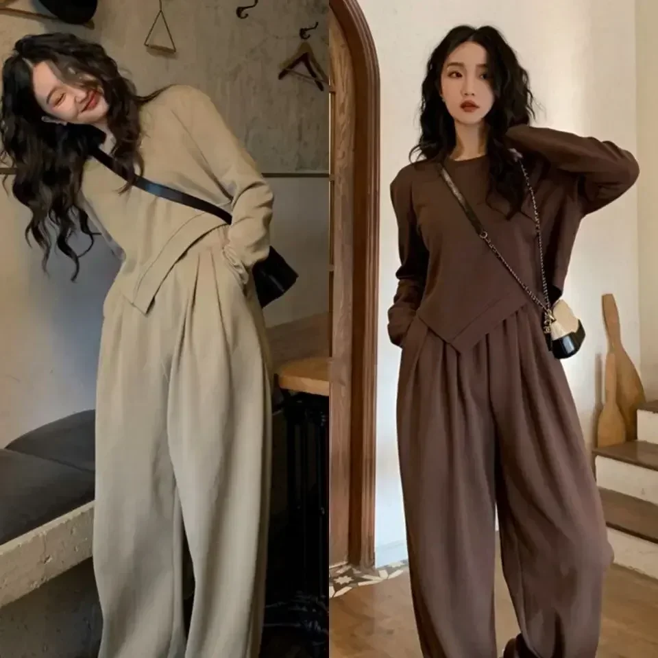 여성용 조깅 슈트 레트로 홍콩 스타일 세련된 가을 겨울 하이 스트리트 캐주얼 ..