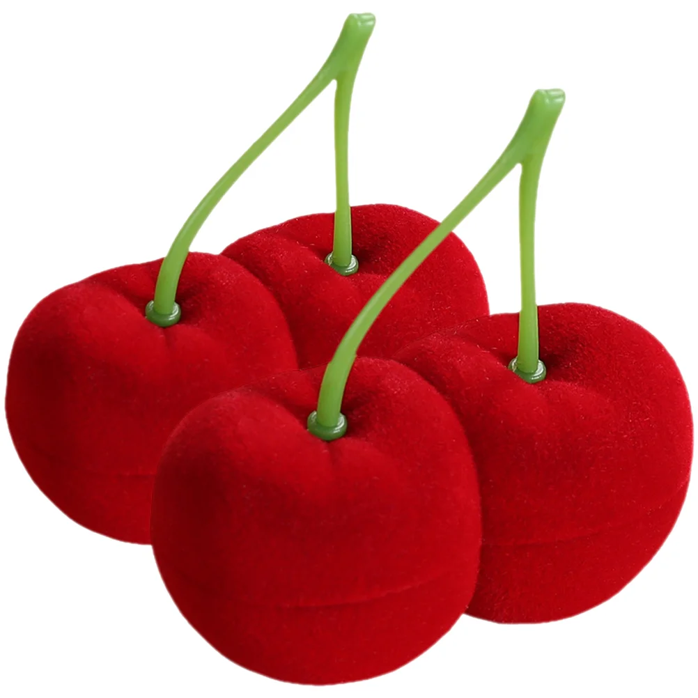 

2 Pcs Cherry Jewelry Box Necklace Case Organizer Ring Earrings Storage Flocking Wedding