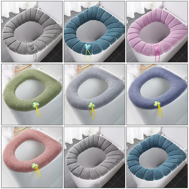 Winter Warm Toilet Seat Cover Washable Bathroom Toilet Pad Cushion Handle Thicker Soft Mat Knitting Warmer Closes Tool Mat toilet seat cover toilet mat toilet seat cushion
