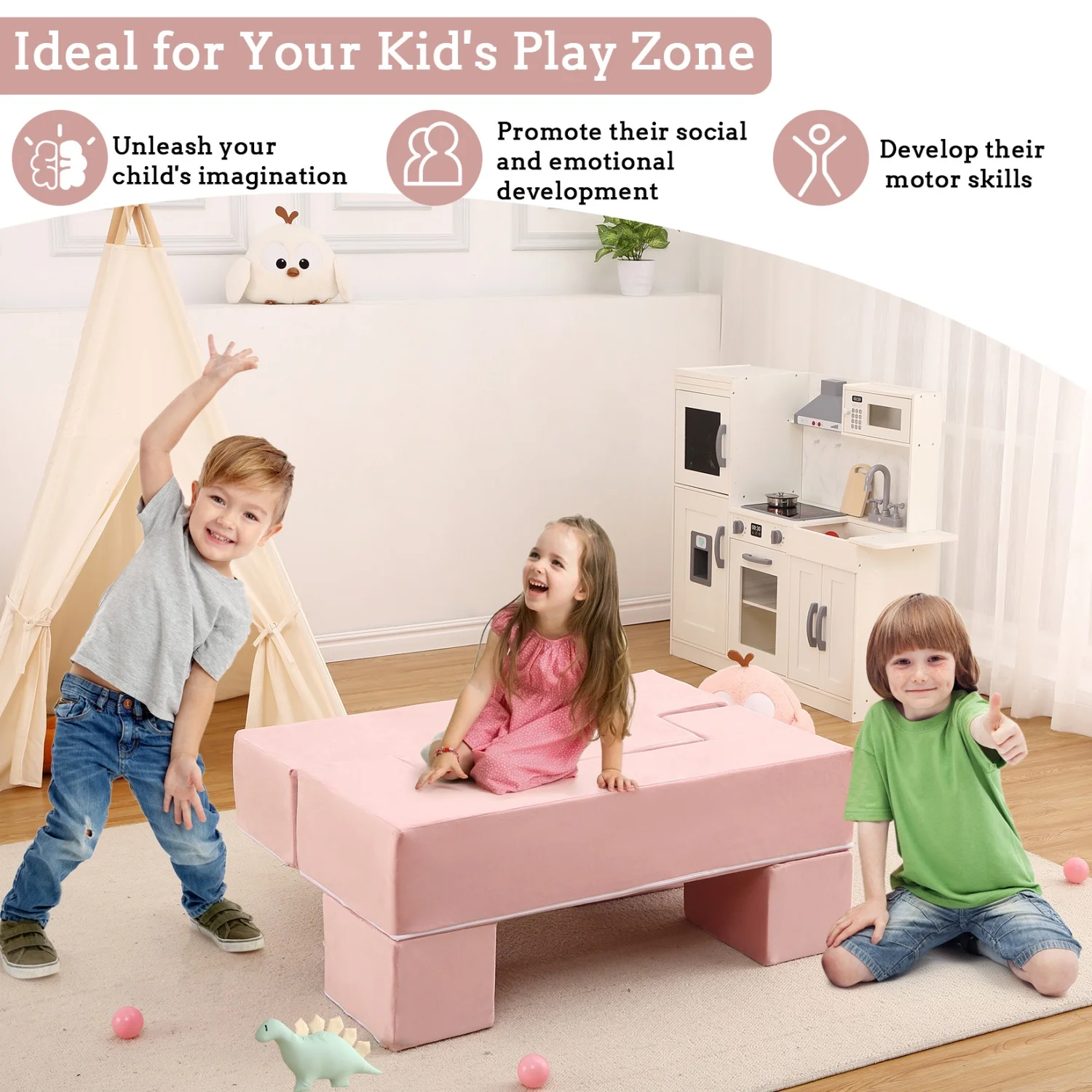 Modulares Kindersofa aus Schaumstoff mit abnehmbaren Kissen, wandelbares weiches Sofa zum Lesen und Spielen – Detail 15
