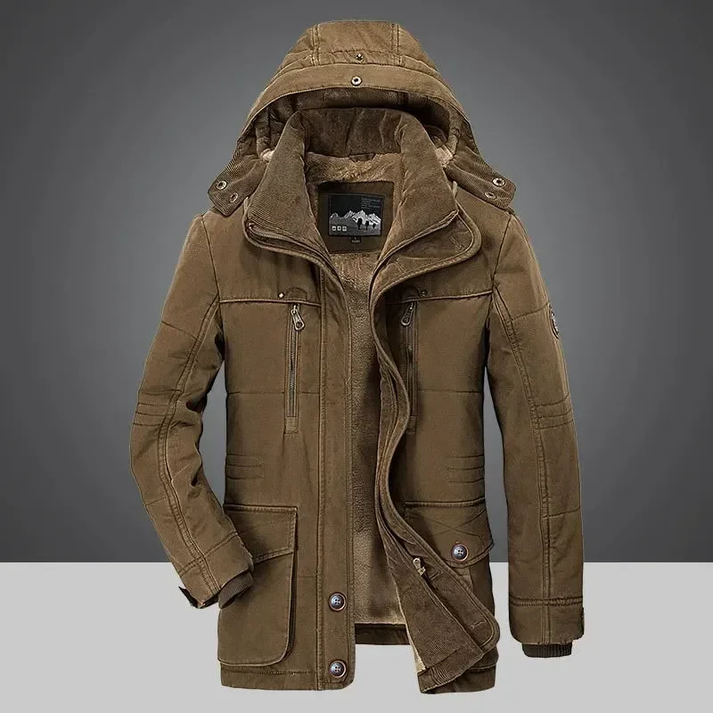 Winter Jackets Men Plus Velvet Thicken Fleece Warm Multi Pockets Jacket Male Hooded Coats Large Size 5XL 6XL Military Parkas