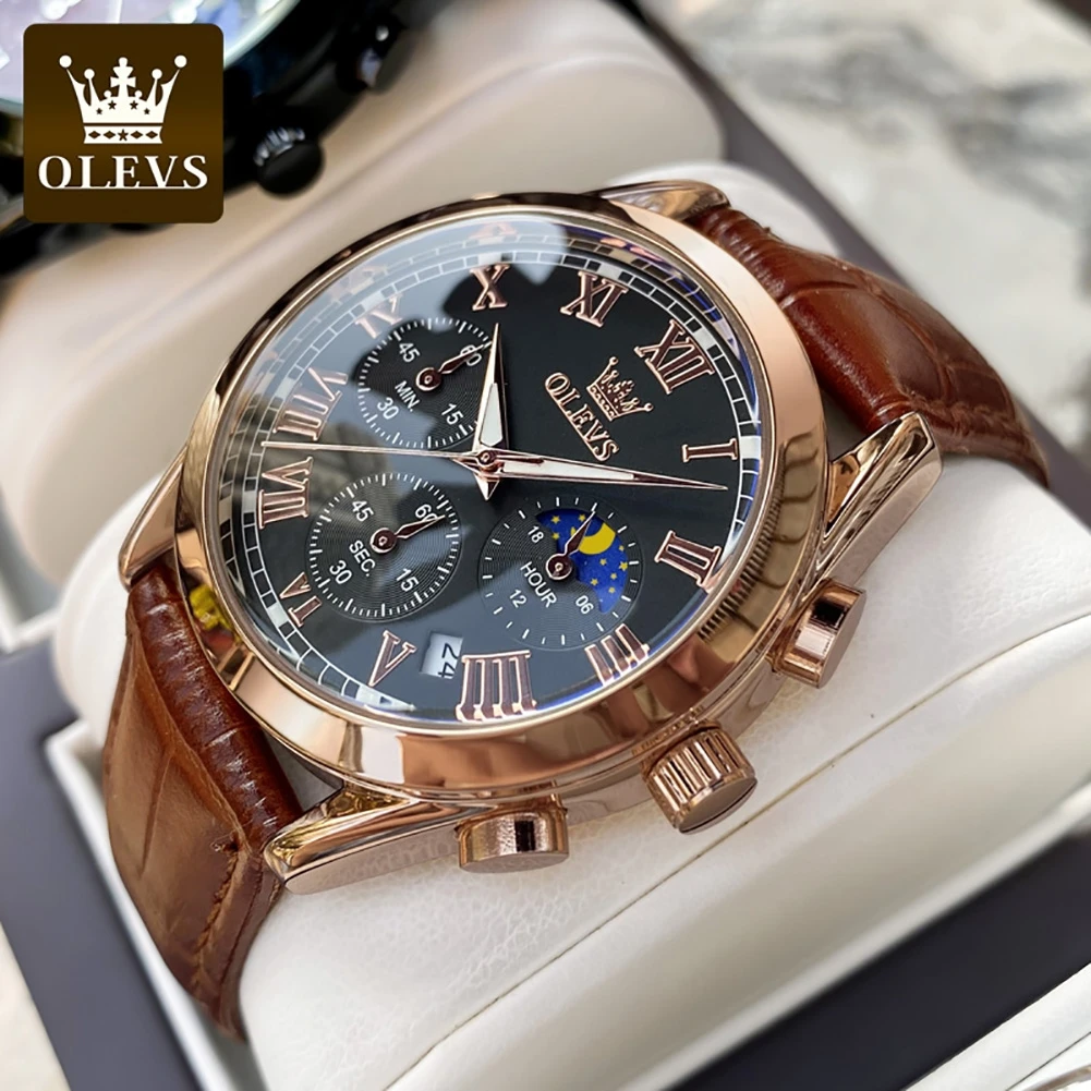 

OLEVS 2871 Classic Chronograph Watch For Men Roman Scale Moon Phase Wristwatch Auto Date Original Waterproof Luminous Man Watch